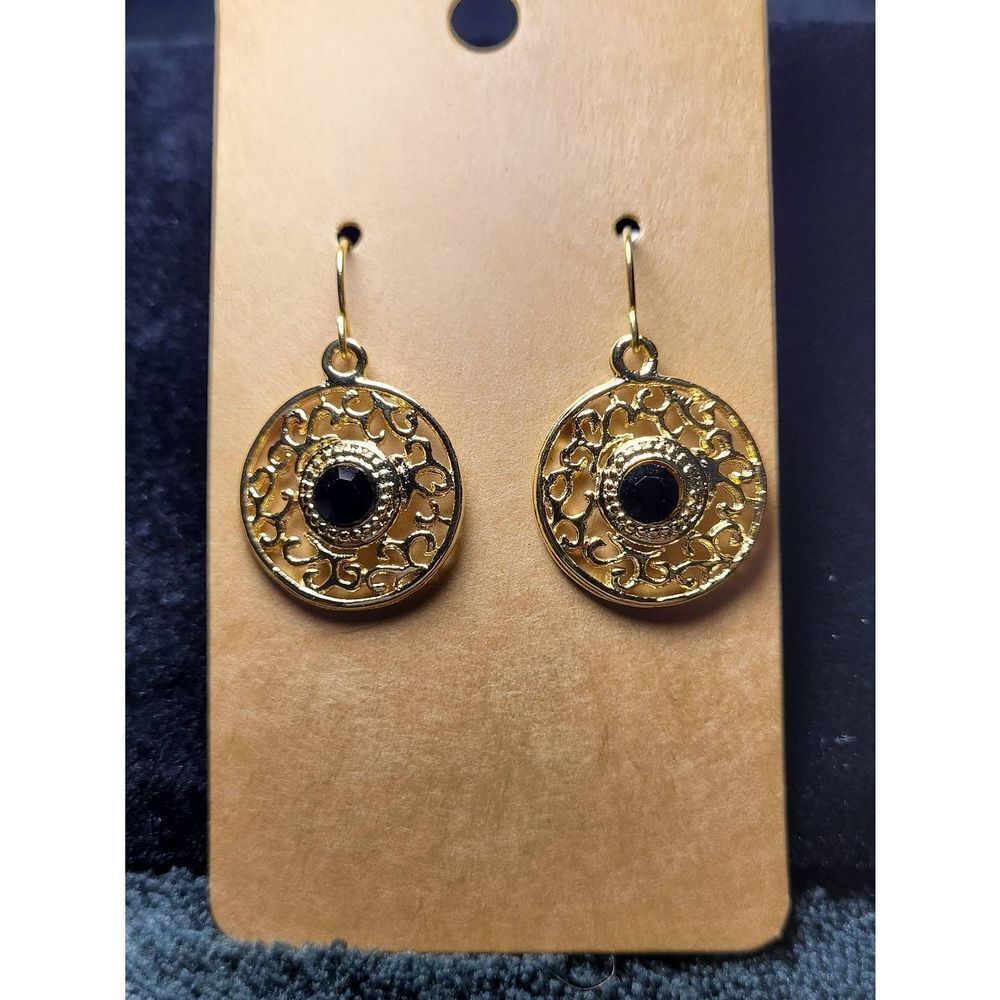 (3 for $15) JoMa Goldtone Round Dangle Earrings with Black Accent- NWT